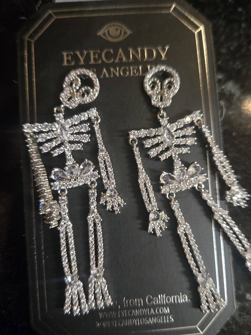 eye candy Silver Crystal Skeleton Drop Earrings